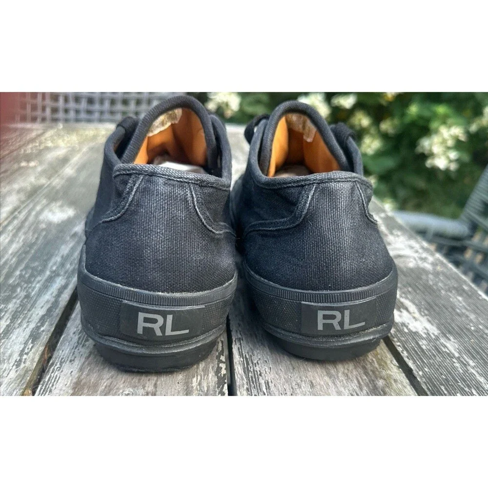 Ralph Lauren Olton Black Canvas Sneakers Ridged Toe Low Top Shoes Men's Size 8D